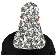  Black and White Floral Silky Durag