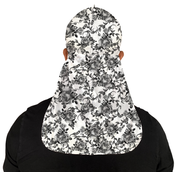 Black and White Floral Silky Durag