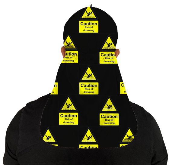 Caution Risk of Drowning Black Silky Durag