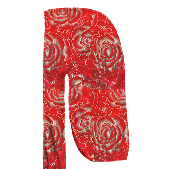 Red & Gold Rose Print Silky Durag