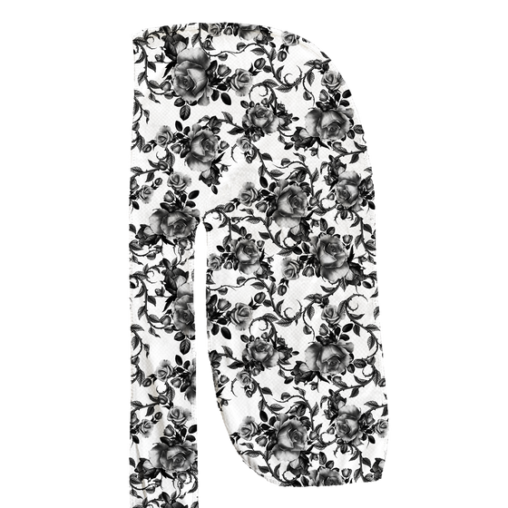 Black and White Floral Silky Durag