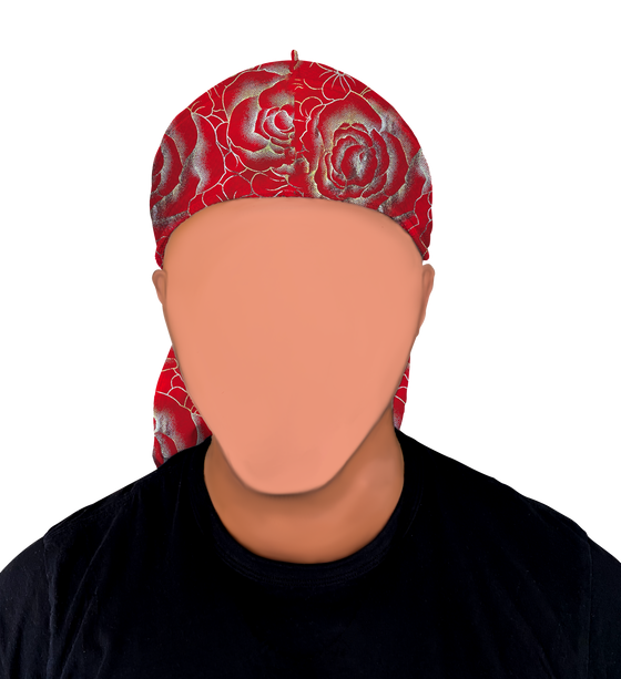 Red & Gold Rose Print Silky Durag