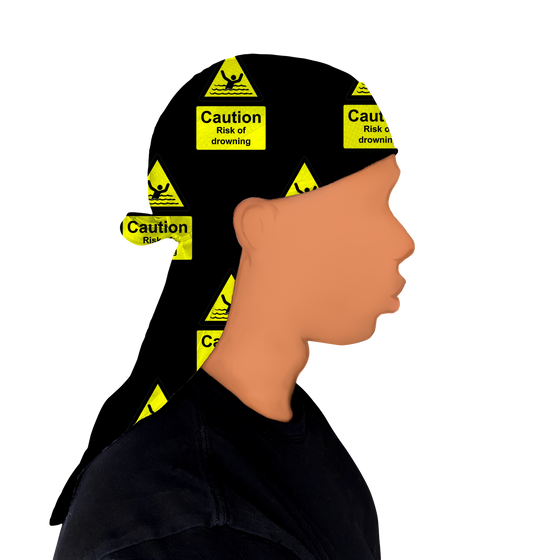 Caution Risk of Drowning Black Silky Durag